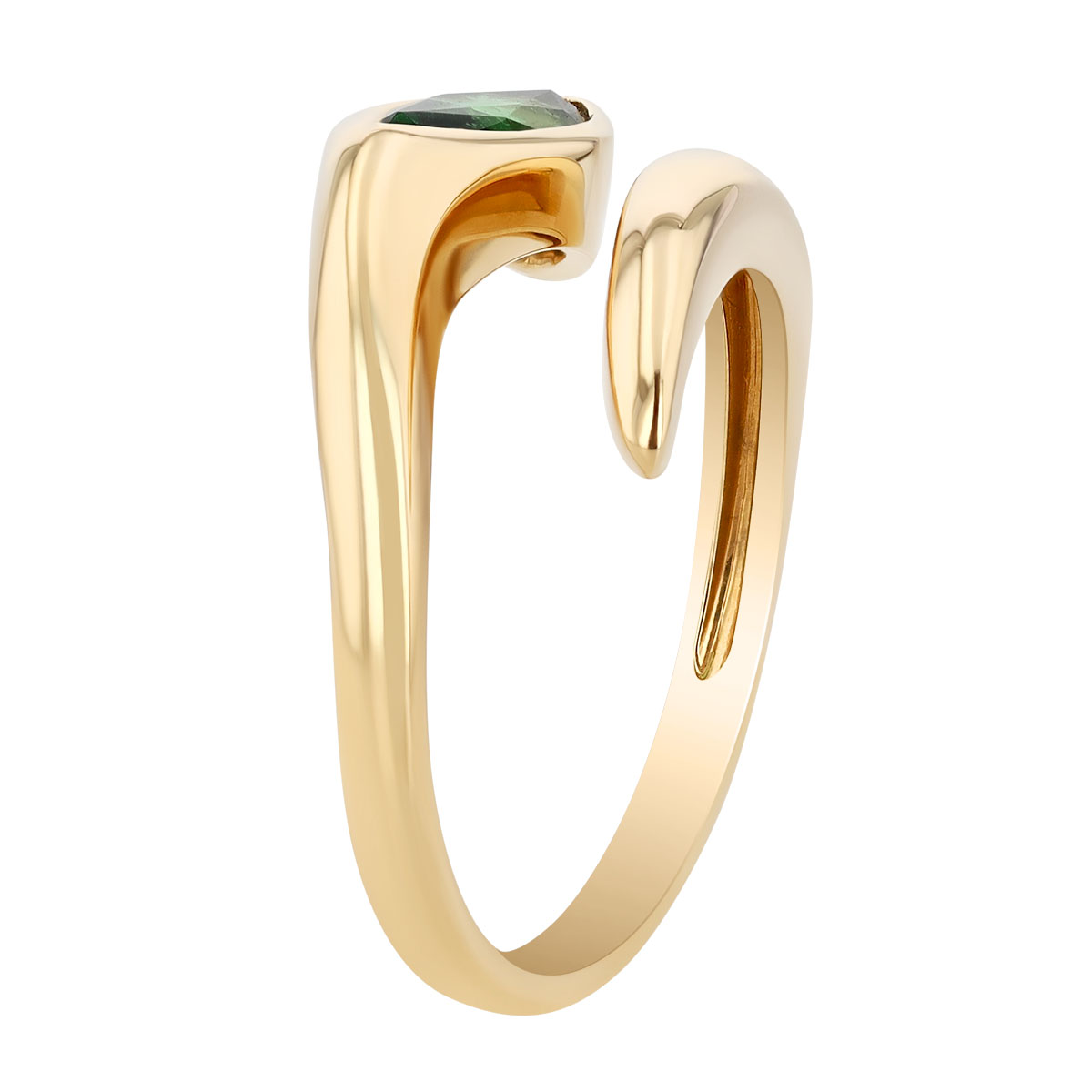 Bezel Set Marquise Tsavorite Garnet Bypass Ring in Yellow Gold