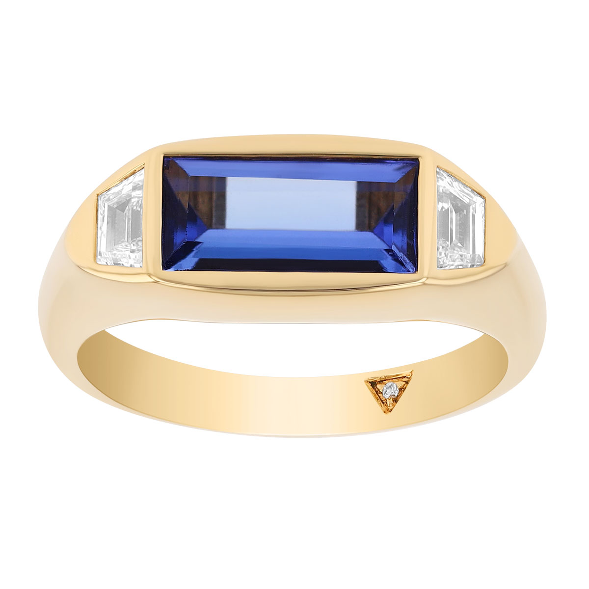 Flush Set Baguette Tanzanite & Diamond Ring in Yellow Gold