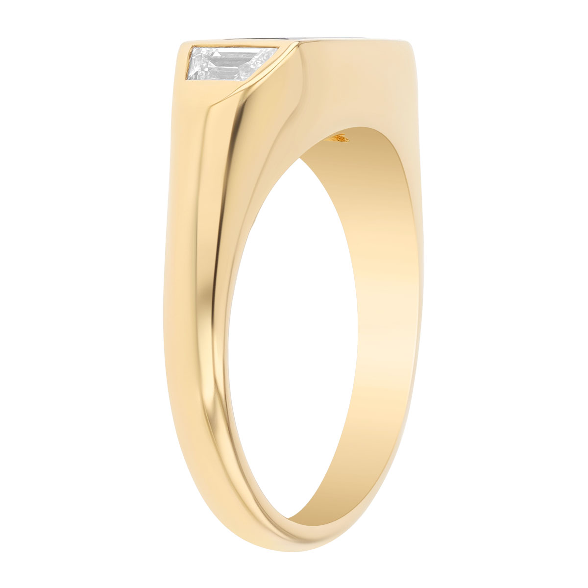 Flush Set Baguette Tanzanite & Diamond Ring in Yellow Gold