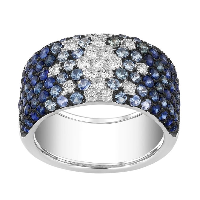 Sapphire & Diamond Pave Ombre Wide Band Ring in White Gold