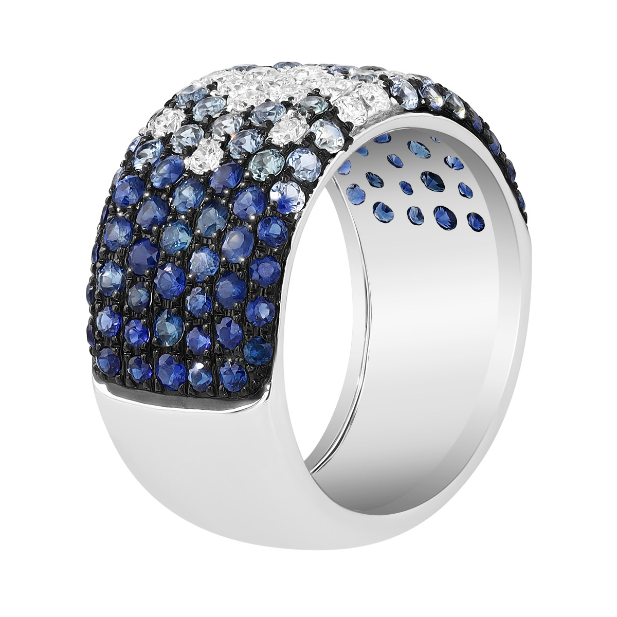 Sapphire & Diamond Pave Ombre Wide Band Ring in White Gold