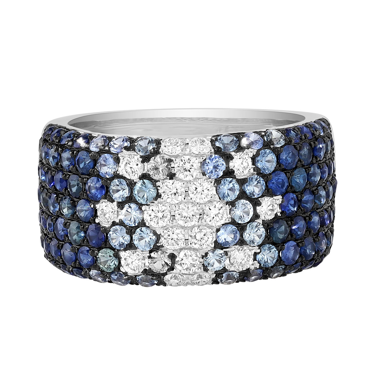 Sapphire & Diamond Pave Ombre Wide Band Ring in White Gold