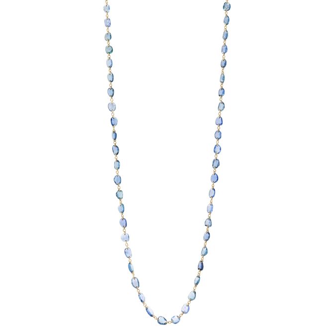 Sapphire Bead Necklace in Yellow Gold, 36"