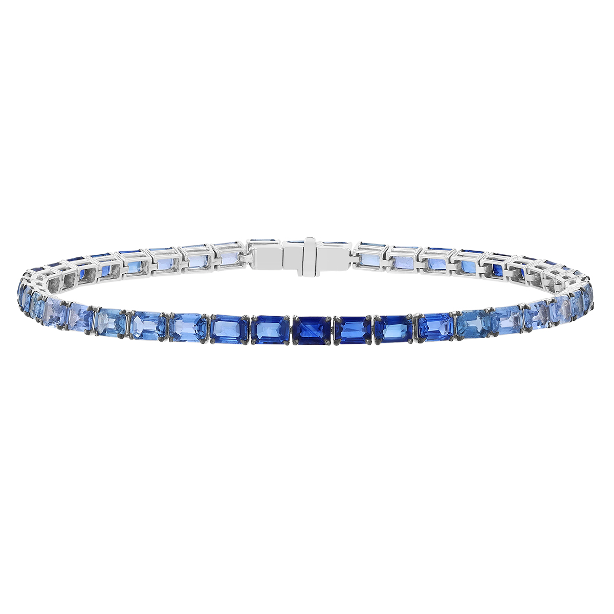 Emerald Cut Sapphire Ombre Tennis Bracelet in White Gold, 7