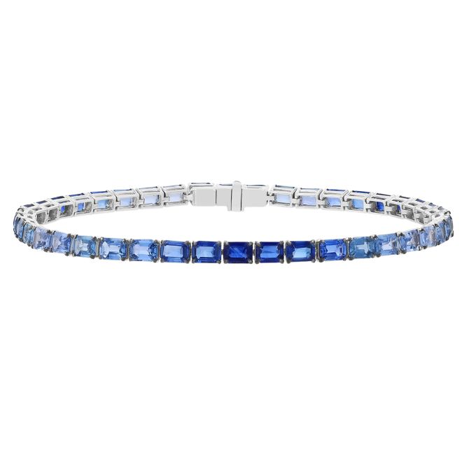 Emerald Cut Sapphire Ombre Tennis Bracelet in White Gold, 7"