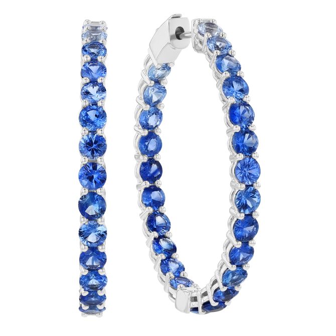 Sapphire In & Out Oval Hoop Earrings in White Gold