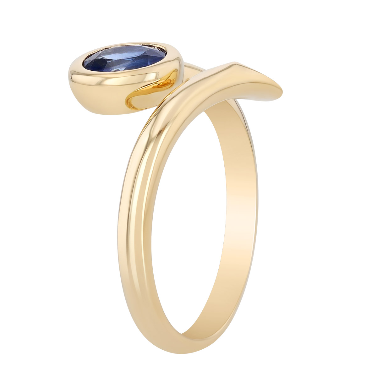 Bezel Set Oval Sapphire & Pear Shape Diamond Bypass Ring in Yellow Gold