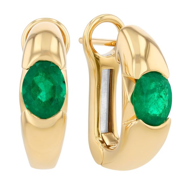 Oval Emerald Hoop Earrings in Yellow Gold