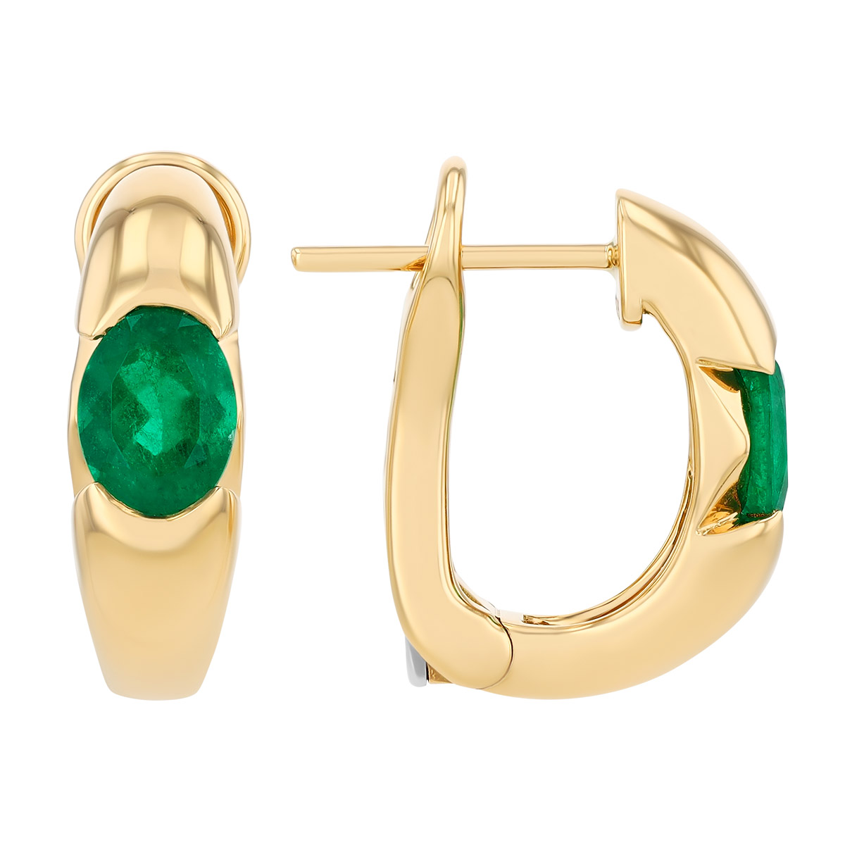Oval Emerald Hoop Earrings in Yellow Gold