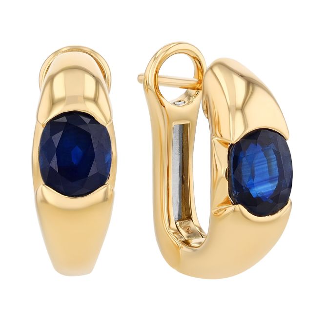 Oval Sapphire Hoop Earrings in Yellow Gold