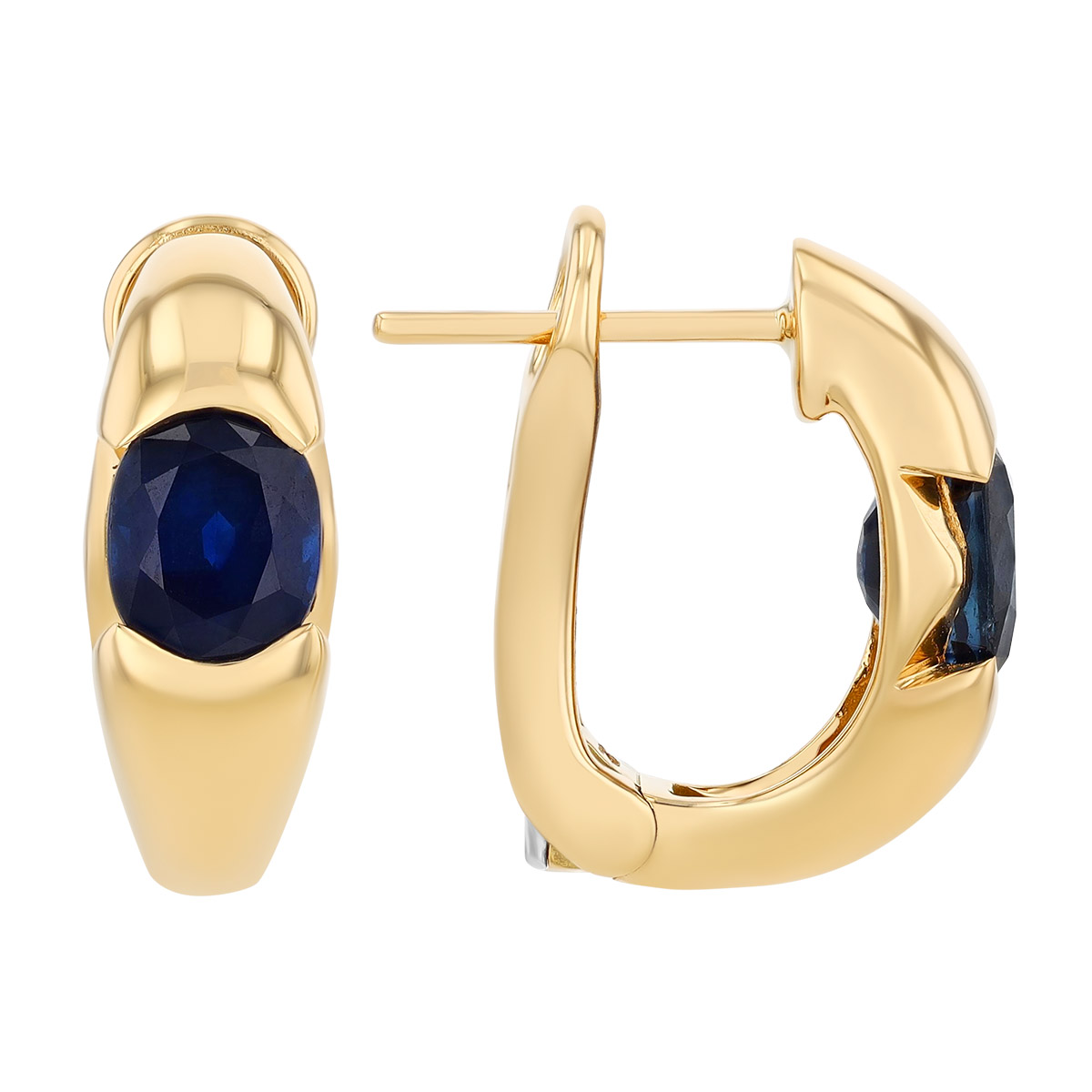 Oval Sapphire Hoop Earrings in Yellow Gold