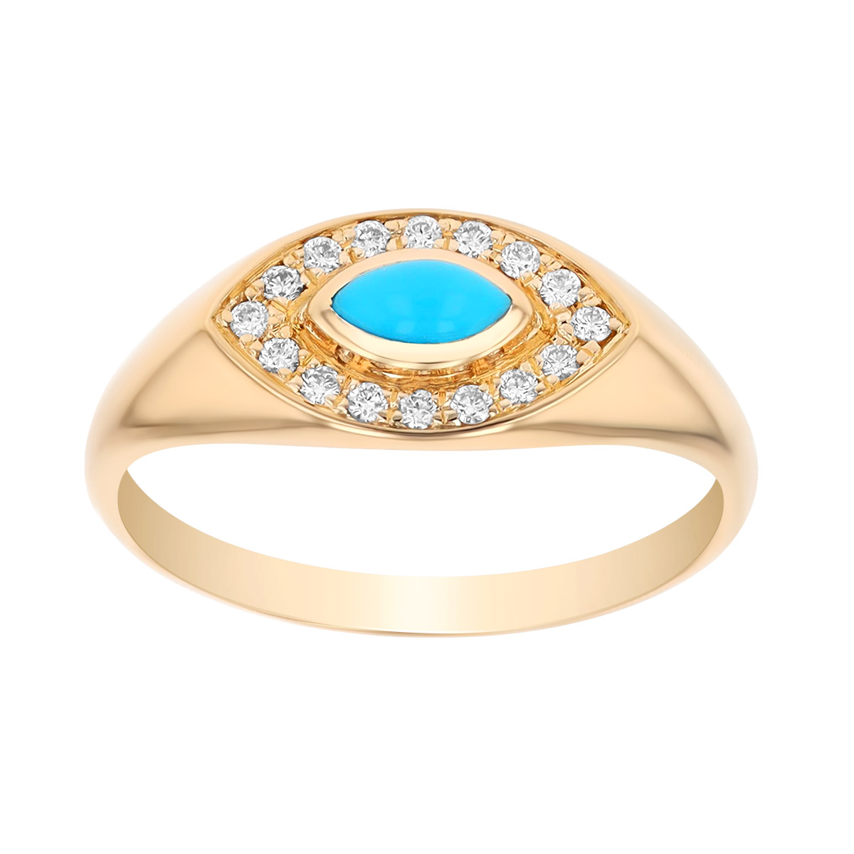 Zoe Chicco Marquise Cabochon Turquoise & Diamond Evil Eye Ring in Yellow Gold