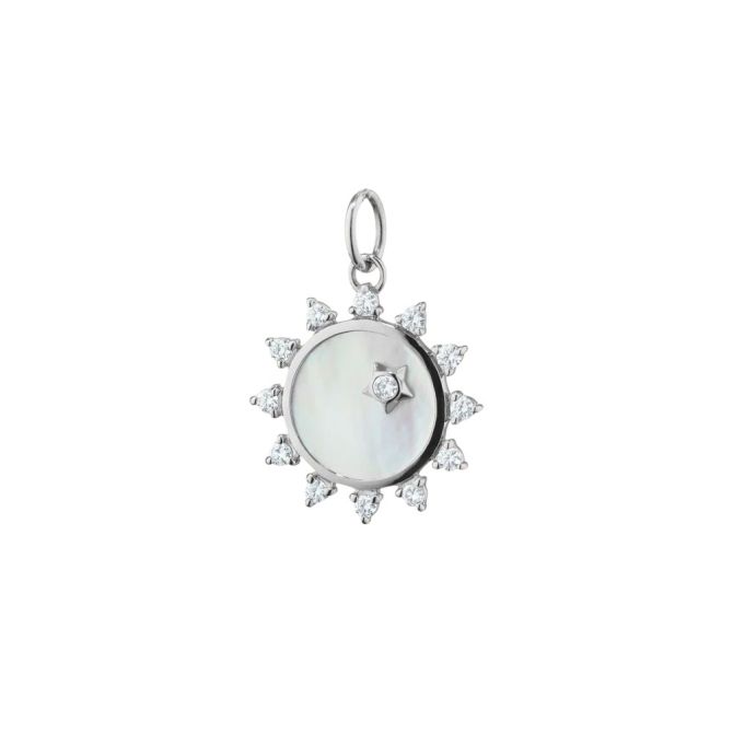 Monica Rich Kosann "Happiness" Mother of Pearl & White Sapphire Sun Charm in Sterling Silver
