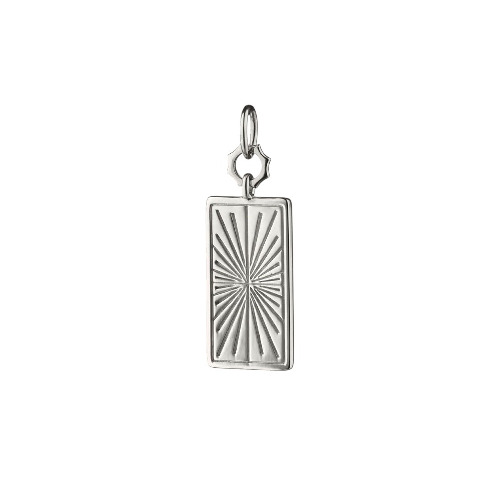 Monica Rich Kosann Sun, Moon, & Stars White Sapphire Rectangle Charm in Sterling Silver