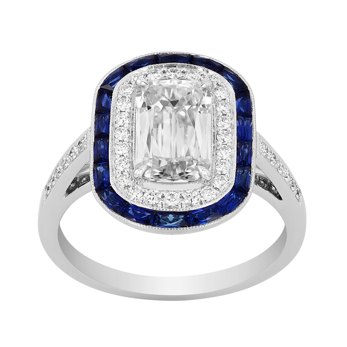 Kwiat Ashoka Diamond & Sapphire Halo Ring in Platinum