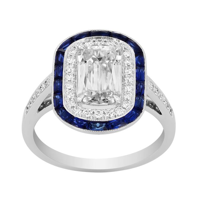 Kwiat Ashoka Diamond & Sapphire Halo Ring in Platinum
