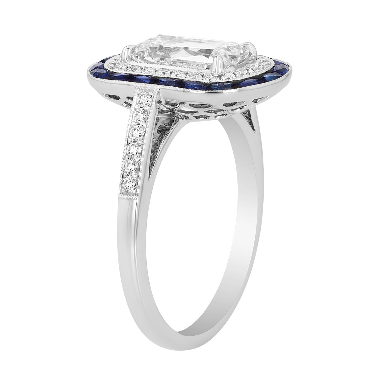 Kwiat Ashoka Diamond & Sapphire Halo Ring in Platinum