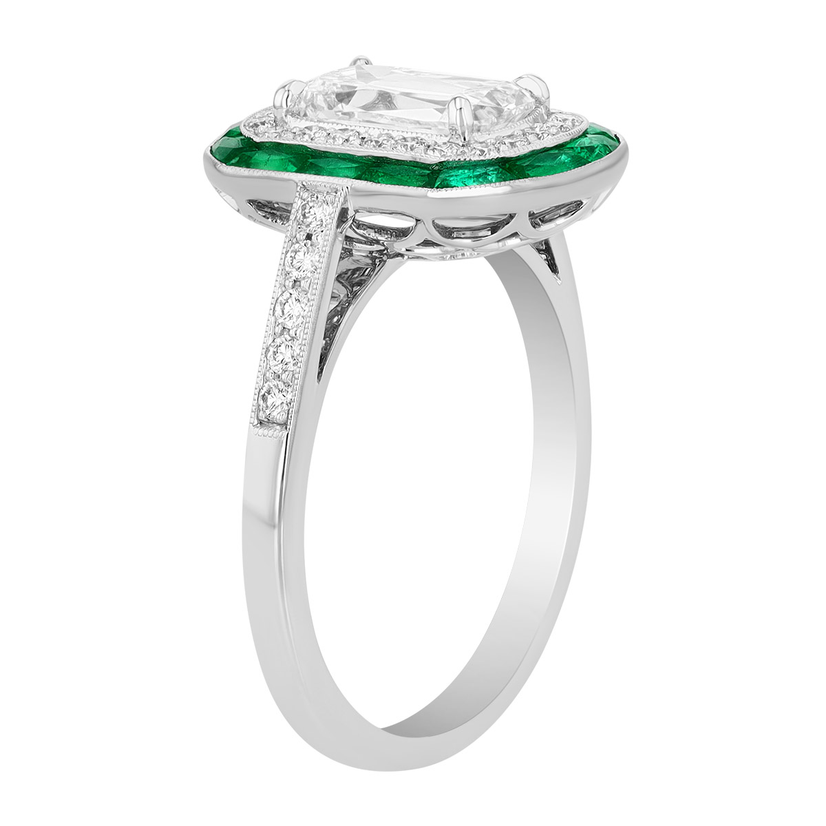 Kwiat Ashoka Diamond & Emerald Halo Ring in Platinum