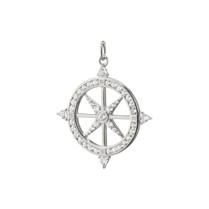 Monica Rich Kosann "Adventure" White Sapphire & Rock Crystal Compass Charm in Sterling Silver