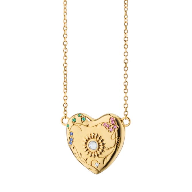 Monica Rich Kosann "Secret Garden" Mixed Gemstone Heart Locket in Yellow Gold, 18"