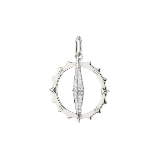 Monica Rich Kosann "Points North" White Sapphire Large Compass Charm in Sterling Silver