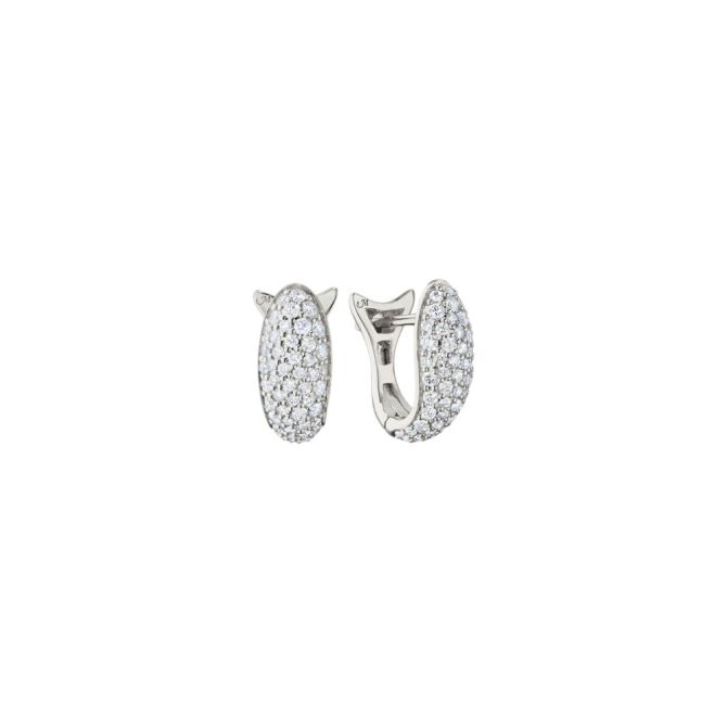 Monica Rich Kosann Perseverance White Sapphire Pavé Fish Huggie Hoop Earrings in Sterling Silver