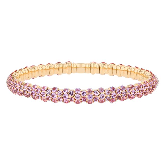 Zydo Collection Pink Sapphire Pavé Stretch Bracelet in Yellow Gold