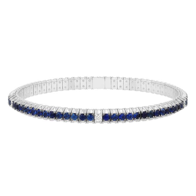 Zydo Collection Sapphire & Diamond Single Row Stretch Bracelet in White Gold