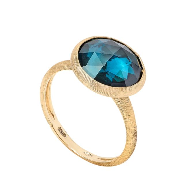 Marco Bicego Jaipur Color Bezel Set Round Checkerboard London Blue Topaz Ring in Yellow Gold