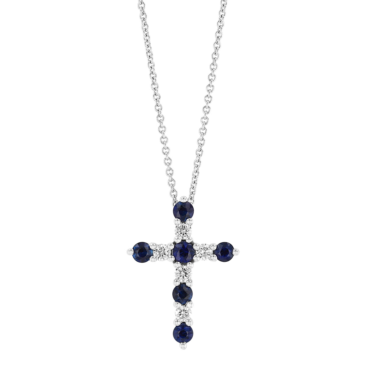 Sapphire & Diamond Cross Pendant in White Gold, 18