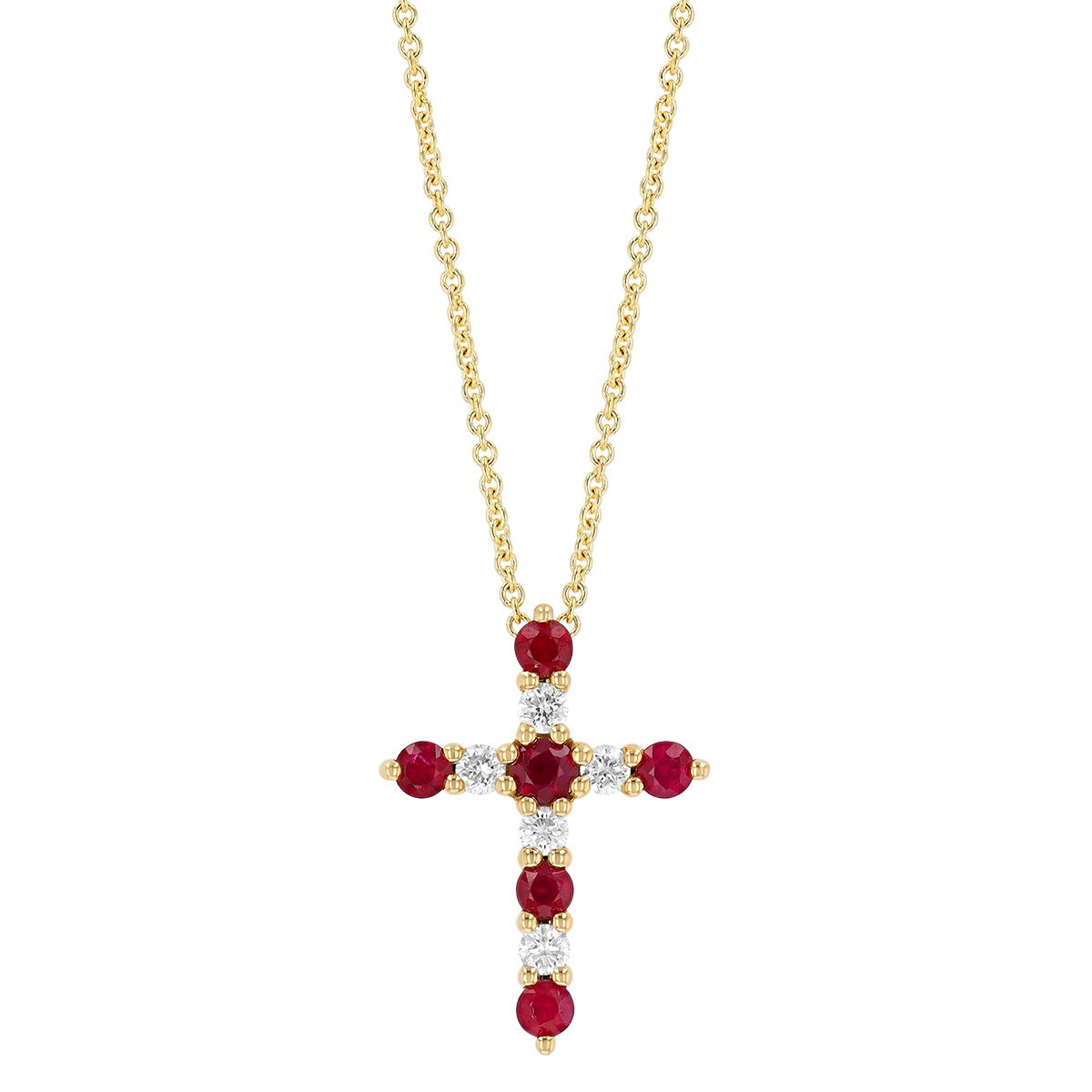 Ruby & Diamond Cross Pendant in Yellow Gold