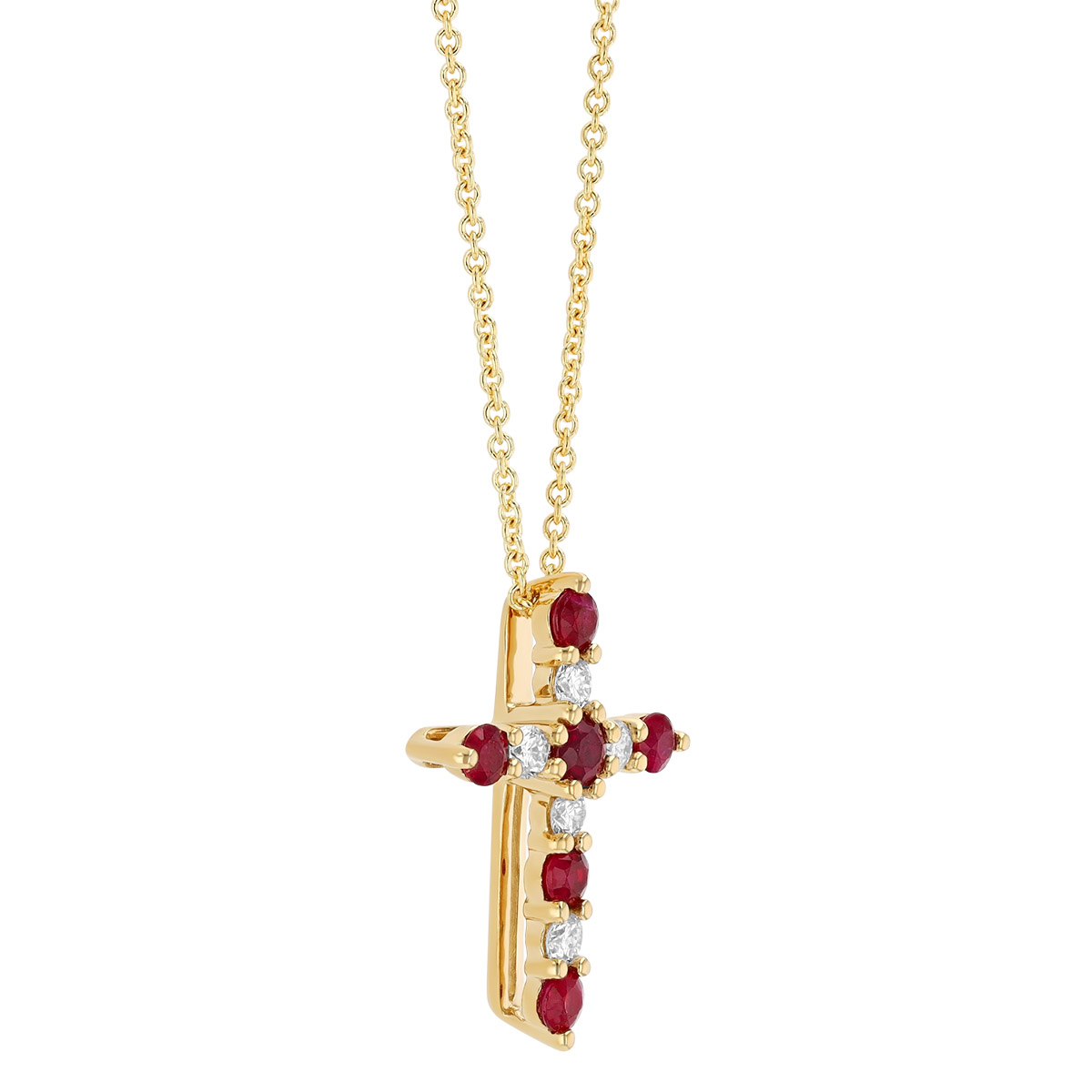 Ruby & Diamond Cross Pendant in Yellow Gold