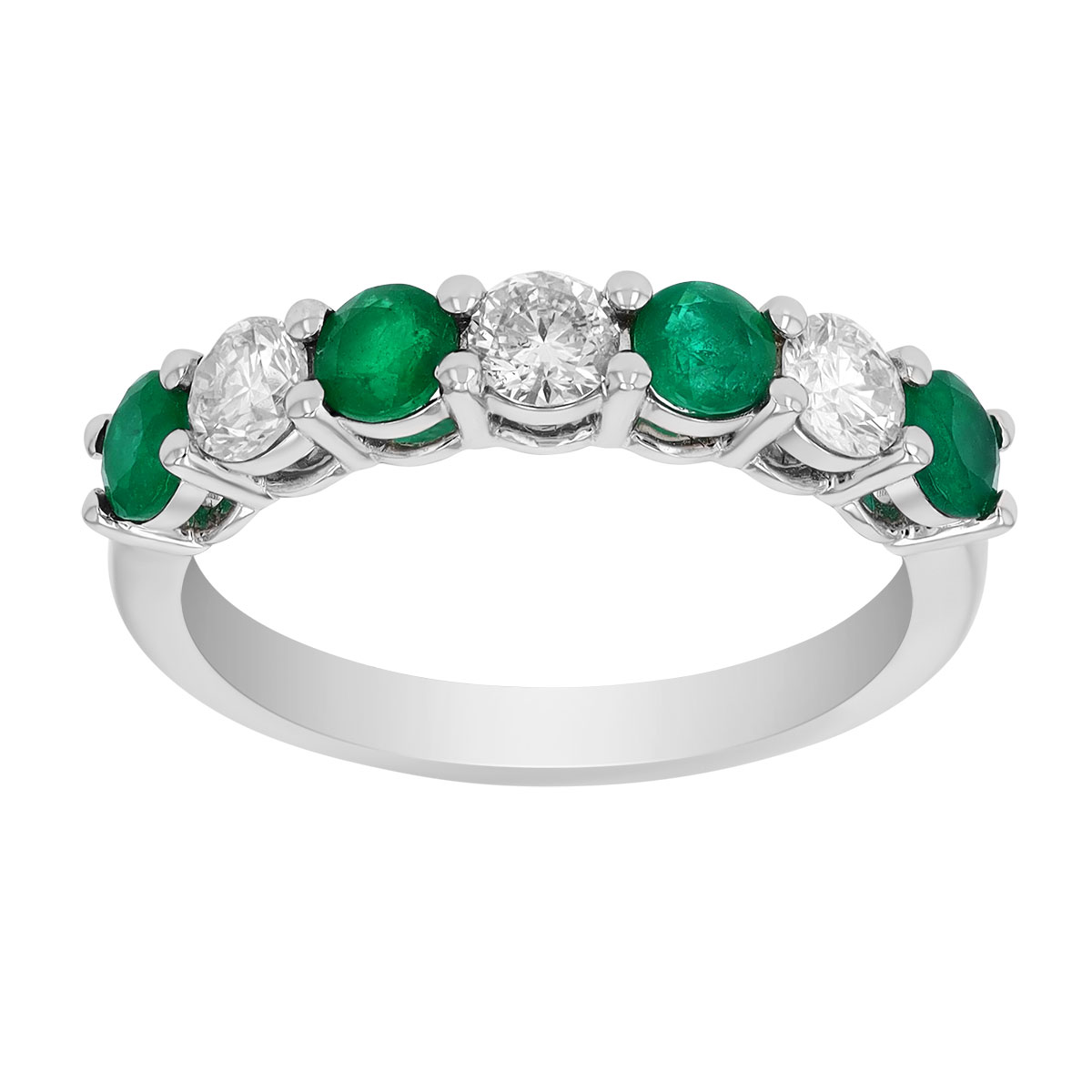 Emerald & Diamond Alternating Band Ring in White Gold