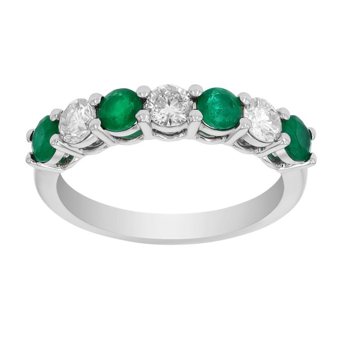 Emerald & Diamond Alternating Band Ring in White Gold