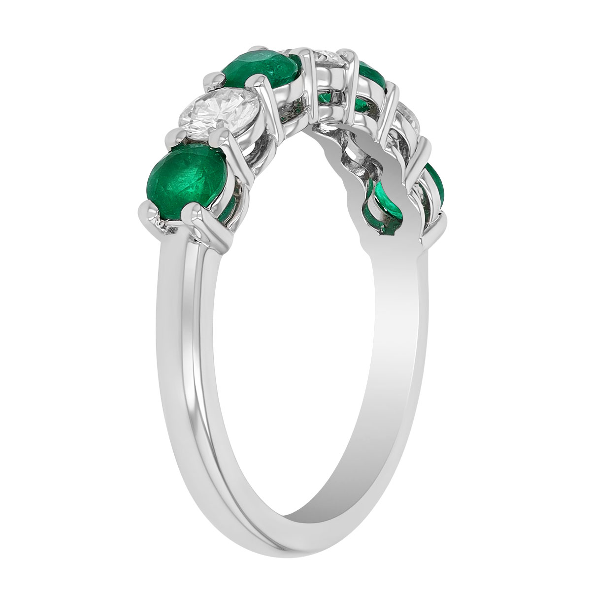 Emerald & Diamond Alternating Band Ring in White Gold