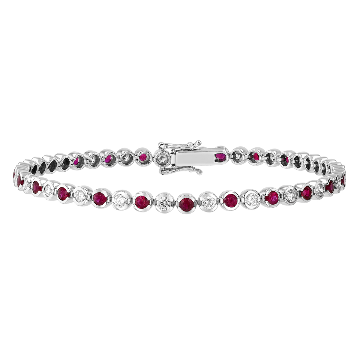 Split Bezel Round Ruby & Diamond Tennis Bracelet in White Gold, 7