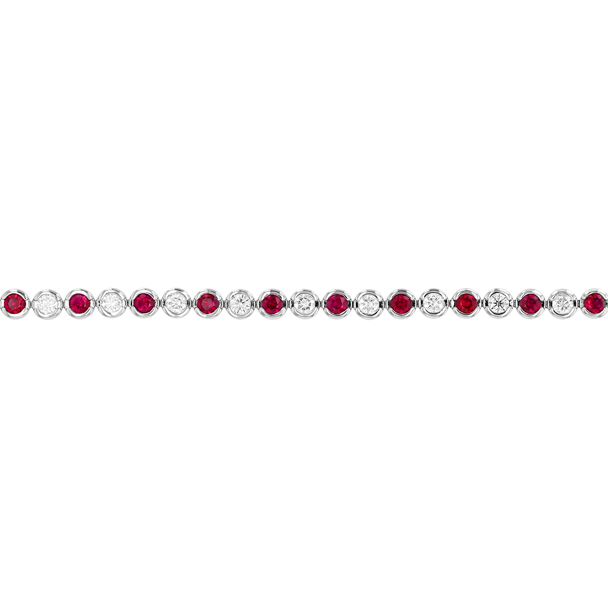 Split Bezel Round Ruby & Diamond Tennis Bracelet in White Gold, 7