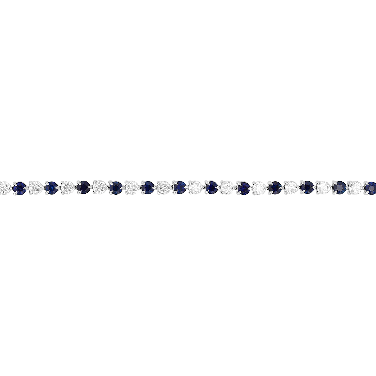 Round Sapphire & Diamond 3 Prong Tennis Bracelet in White Gold, 7