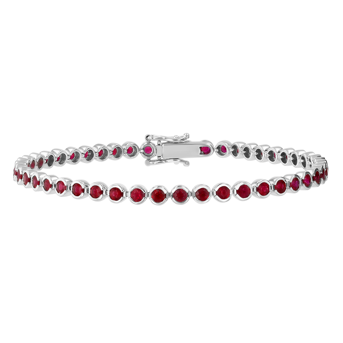 Split Bezel Round Ruby Tennis Bracelet in White Gold, 7