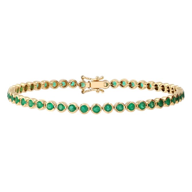 Split Bezel Round Emerald Tennis Bracelet in Yellow Gold, 7"