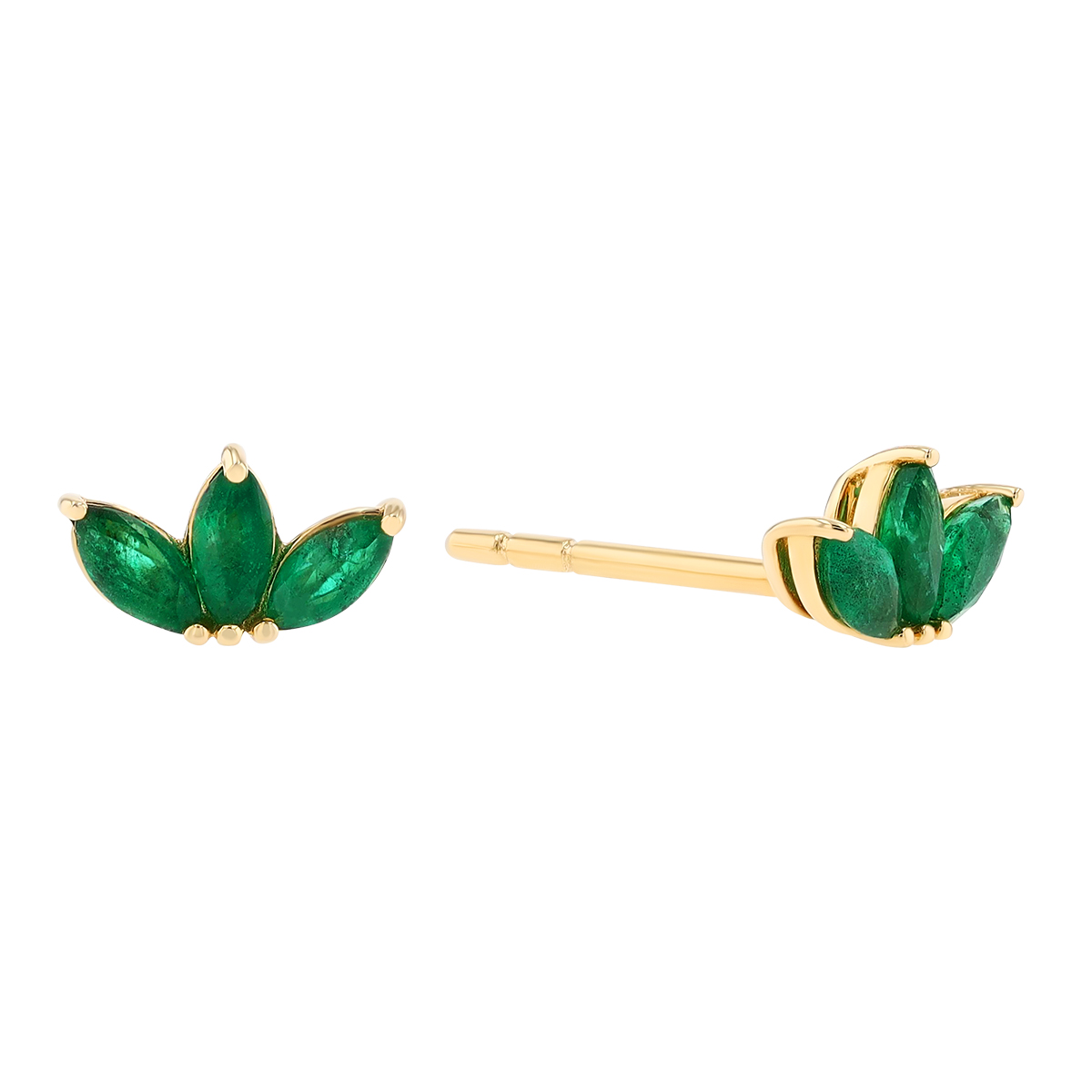 Marquise Emerald Trio Dainty Stud Earrings in Yellow Gold