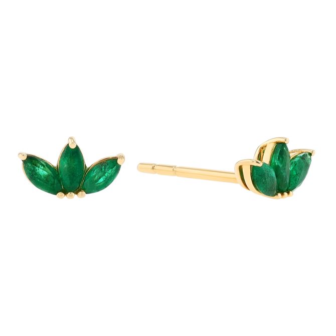 Marquise Emerald Trio Dainty Stud Earrings in Yellow Gold