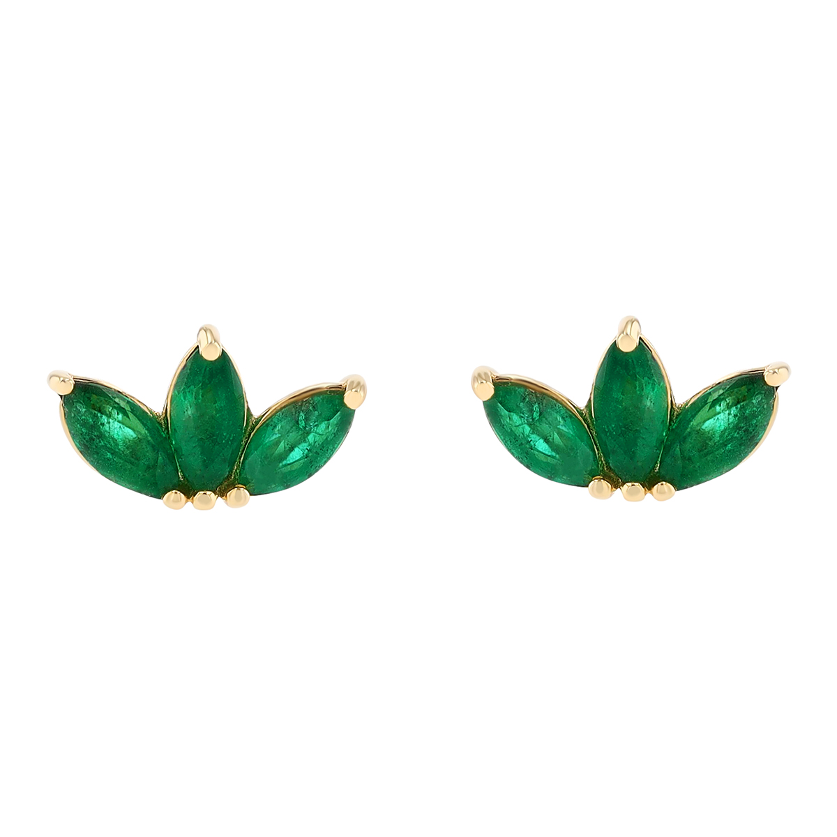 Marquise Emerald Trio Dainty Stud Earrings in Yellow Gold