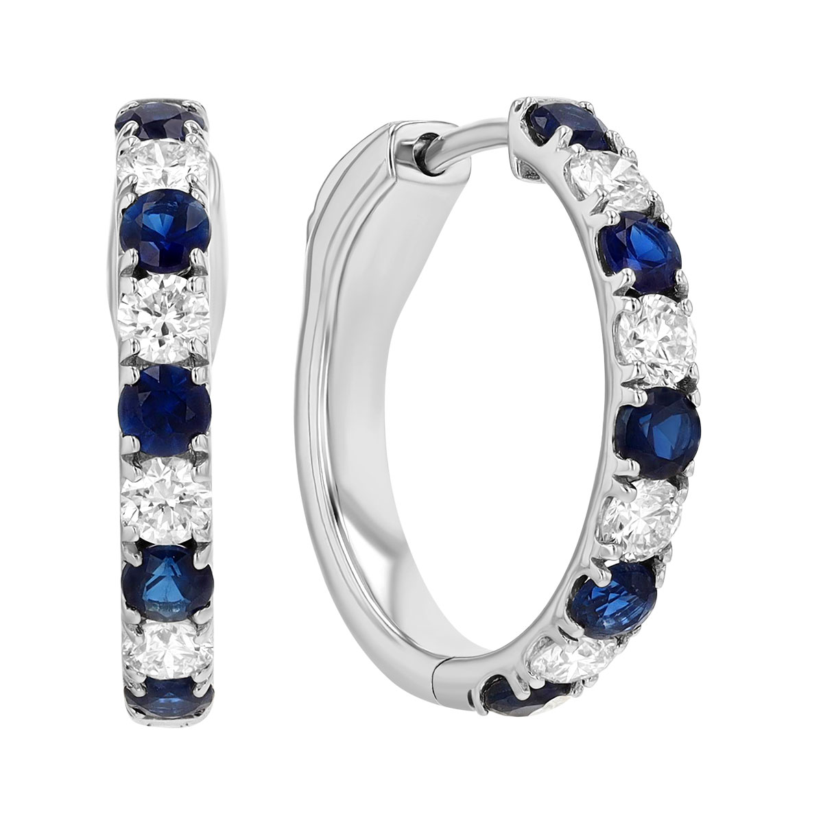 Sapphire & Diamond Alternating Small Hoop Earrings in White Gold