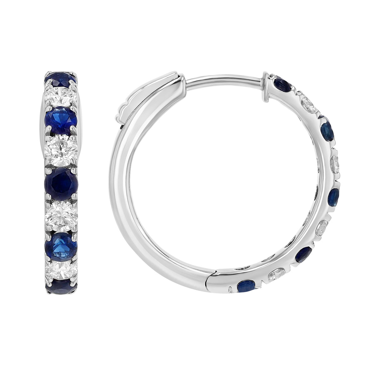 Sapphire & Diamond Alternating Small Hoop Earrings in White Gold