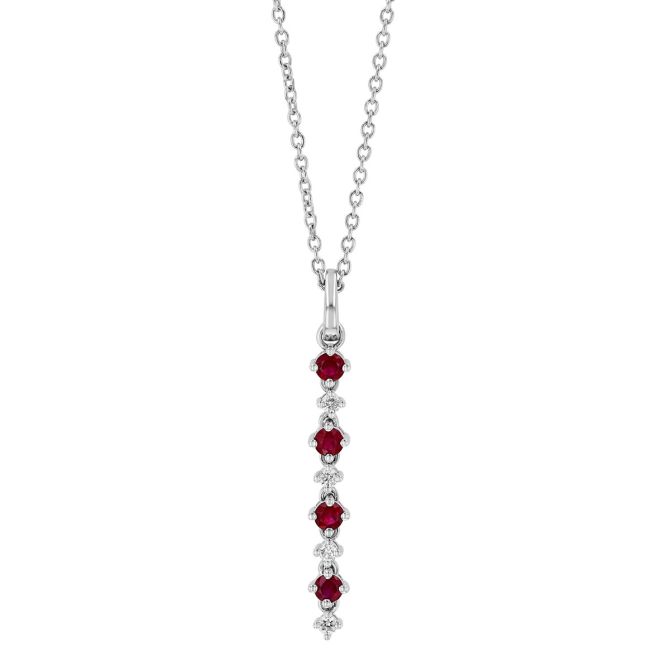 Ruby & Diamond Alternating Bar Pendant in White Gold, 17"