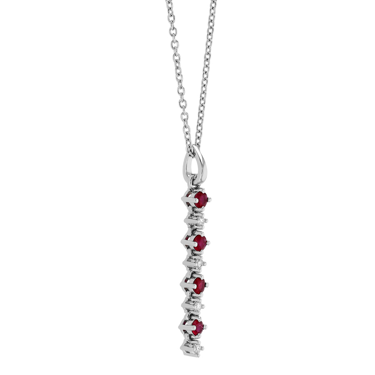 Ruby & Diamond Alternating Bar Pendant in White Gold, 17