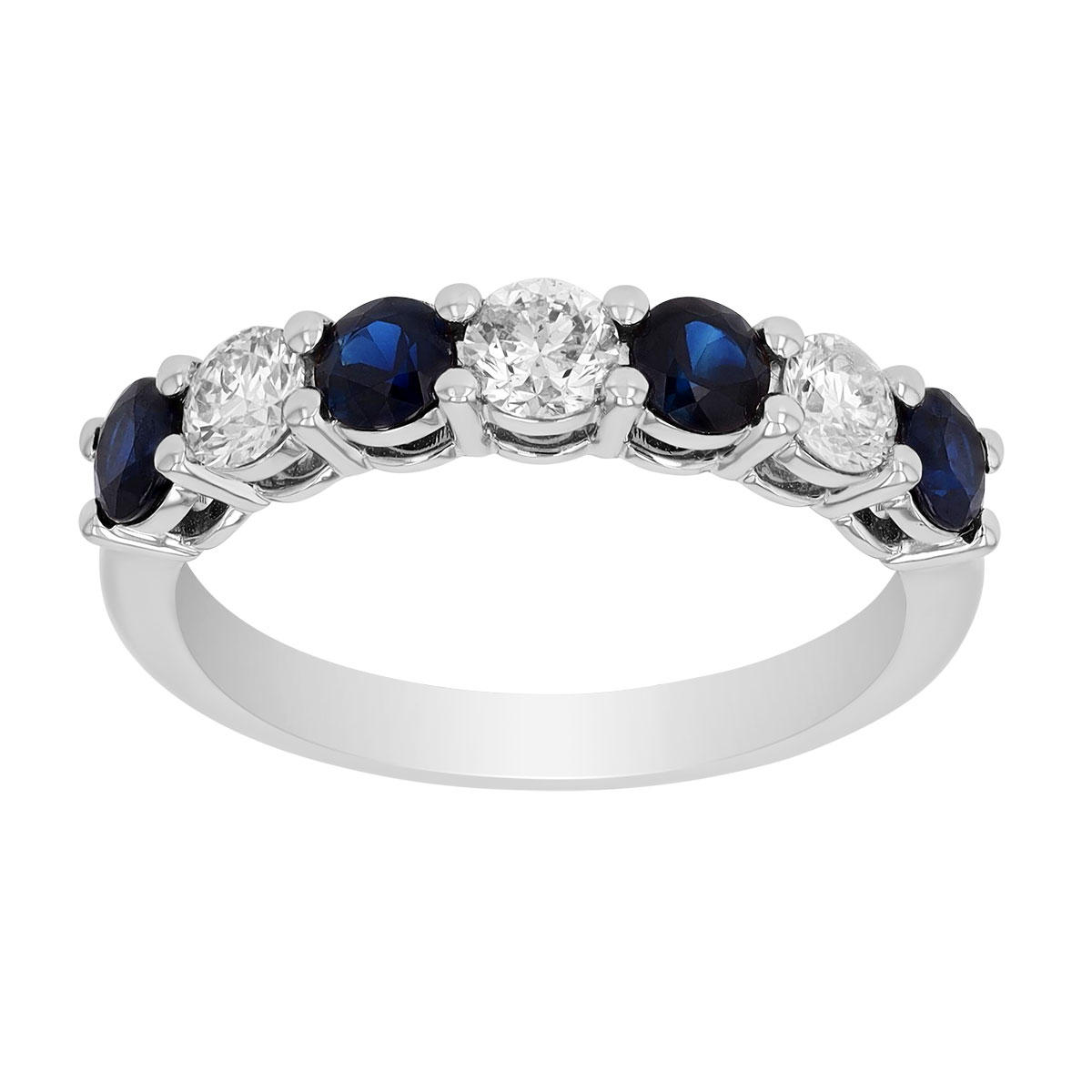 Sapphire & Diamond Alternating Band Ring in White Gold