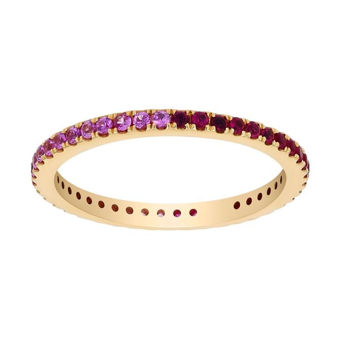 Ruby & Pink Sapphire Colorblock Eternity Band Ring in Yellow Gold