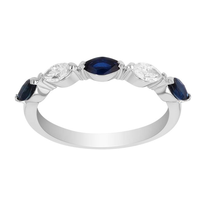 Marquise Sapphire & Diamond Alternating Band Ring in White Gold